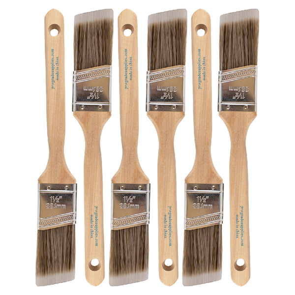 6 Pk 1.5 Inch Angle Sash Paint Brush