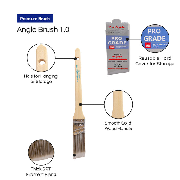 1" angle paint brush with wooden handles and reusable hard cover