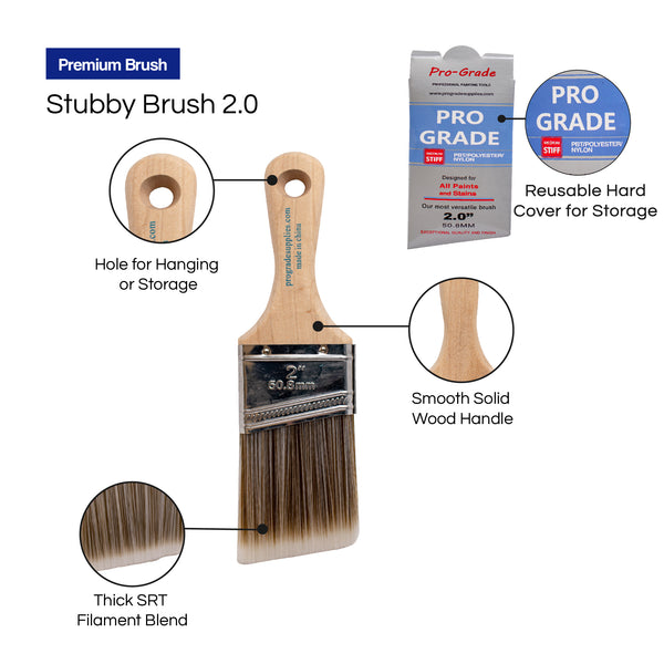 2" angle paint brush with stubby handle and reusable hard cover